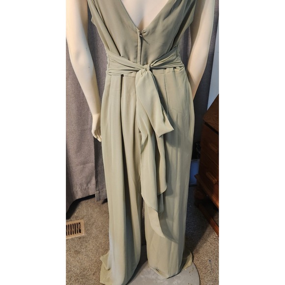 Celebrate DB Studio Chiffon Sage Green Lined V-neck Jumpsuit Sz 10 Bridesmaid - Picture 7 of 10